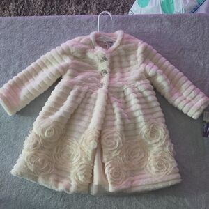 Blueberi Boulevard Cream Rosette Coat & Dress Set